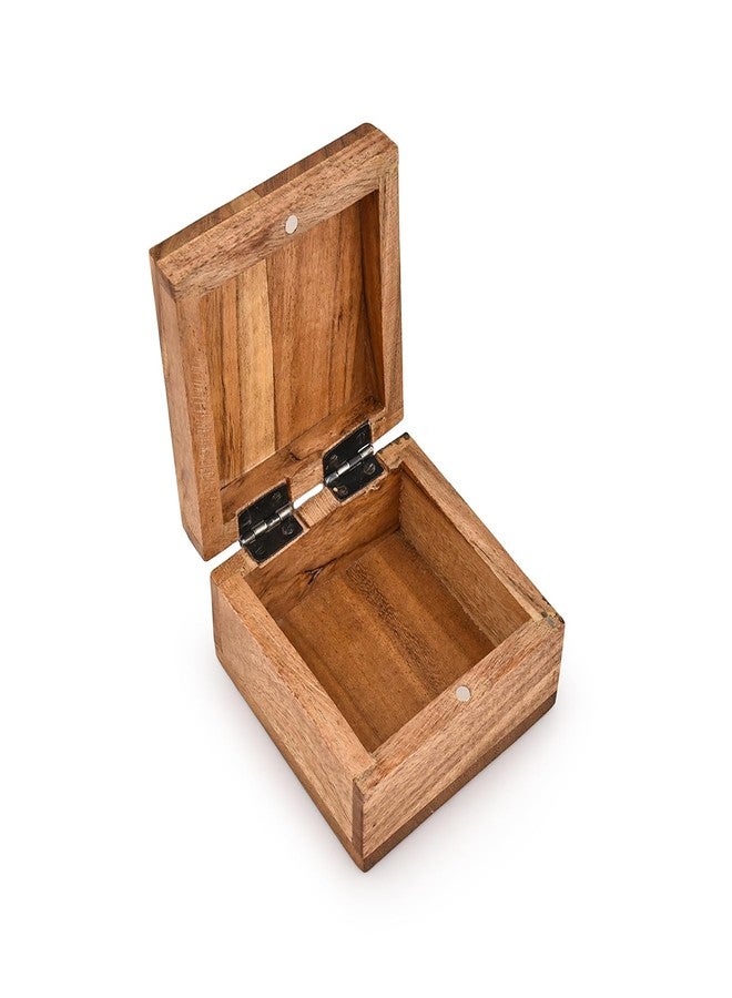 BHAVATU Jewelry Boxes Acacia Wood Wooden Box -Decorative Vintage Storage Box - Antique for Keepsakes, Father's Day, Mother's Day, Anniversaries (4" x 4" x 2.5") - Image 5
